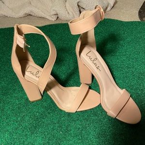 Lulus Nude Heeled Ankle Strap Sandals